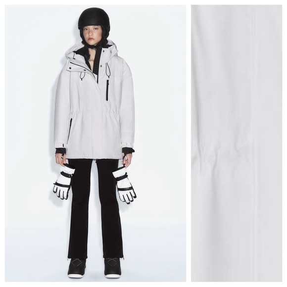 NWT. Zara Ski Collection White Windproof and Waterproof Parka. Size S